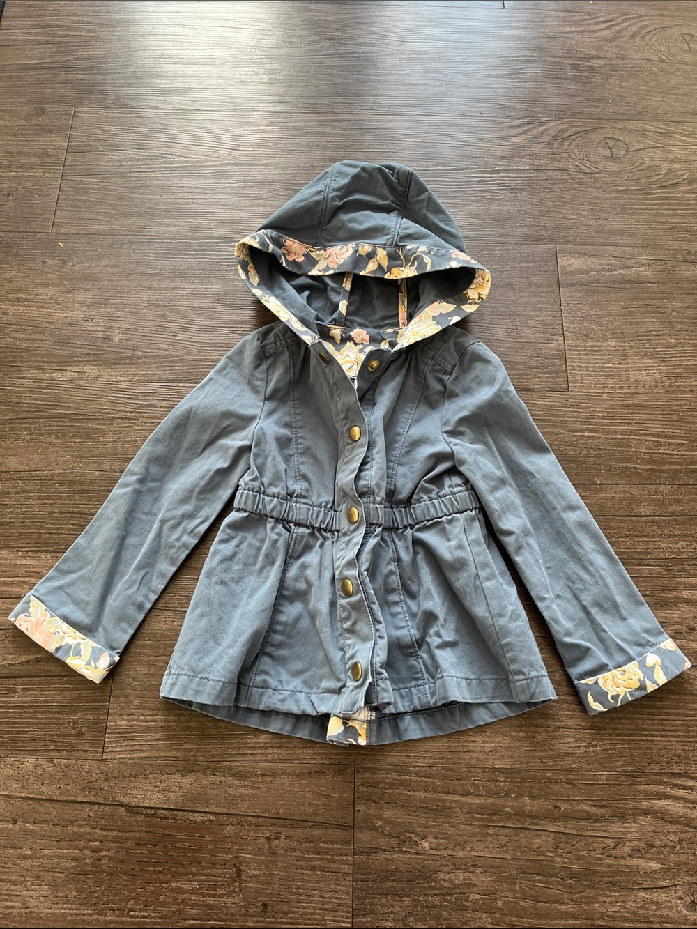 Girls Hooded Cotton Jacket with Floral Trim 2T